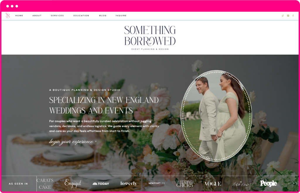 Screenshot of Something Borrowed Rhode Island's home page above the fold.