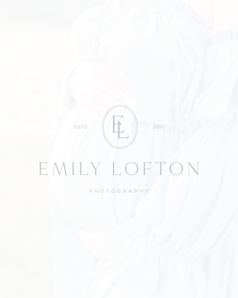 Emily Lofton's logo is her initials above her name. Newborn Photographer