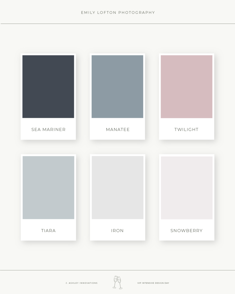 Emily Lofton's color palette is composed of soft blues, greys, and mauve. Perfect for Newborn Photographers.